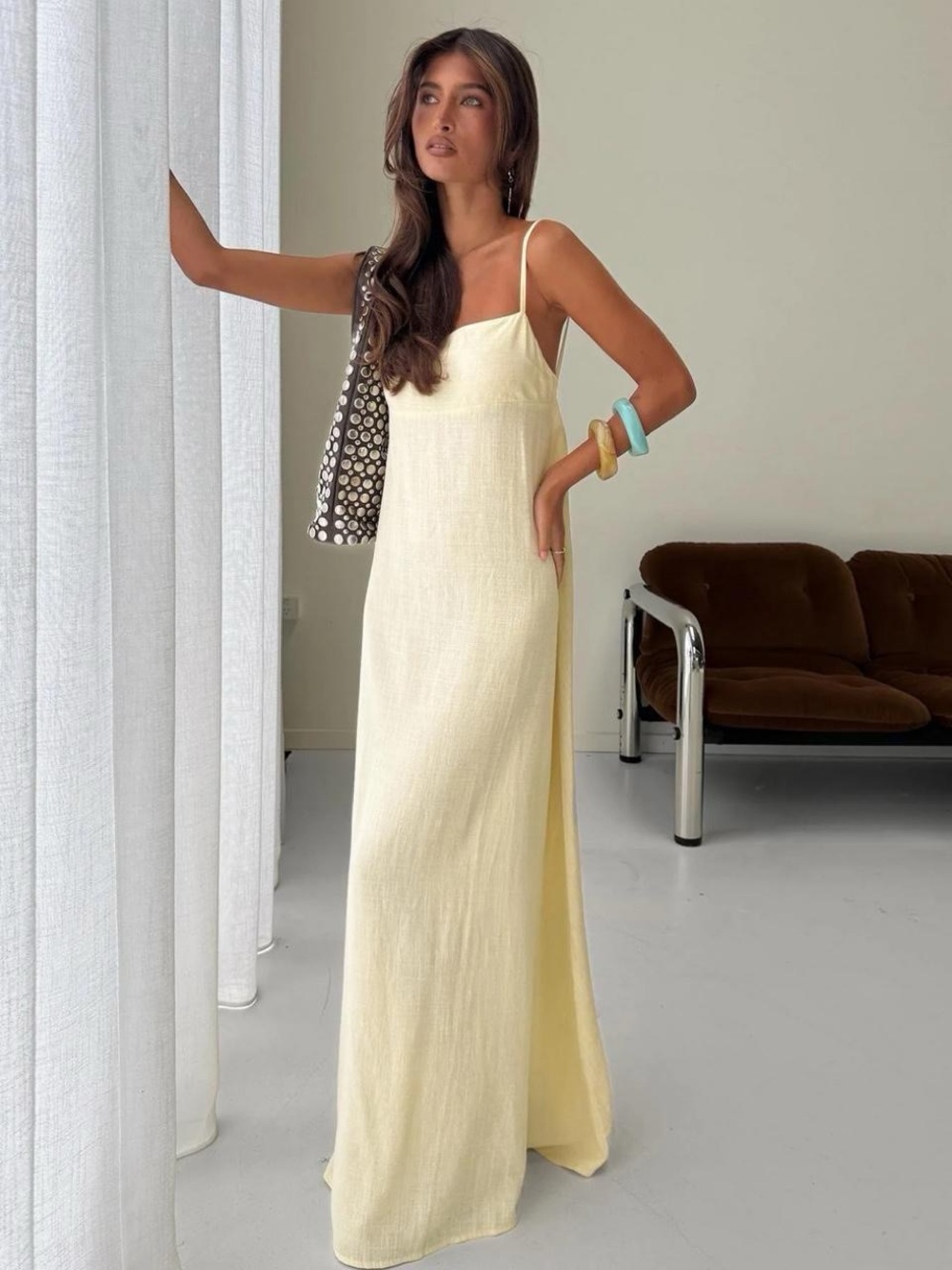 Princess Polly Pale Yellow Spaghetti-Strap Maxi Dress
